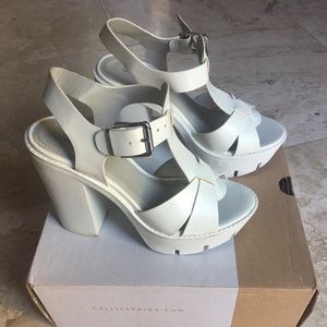White platform heels